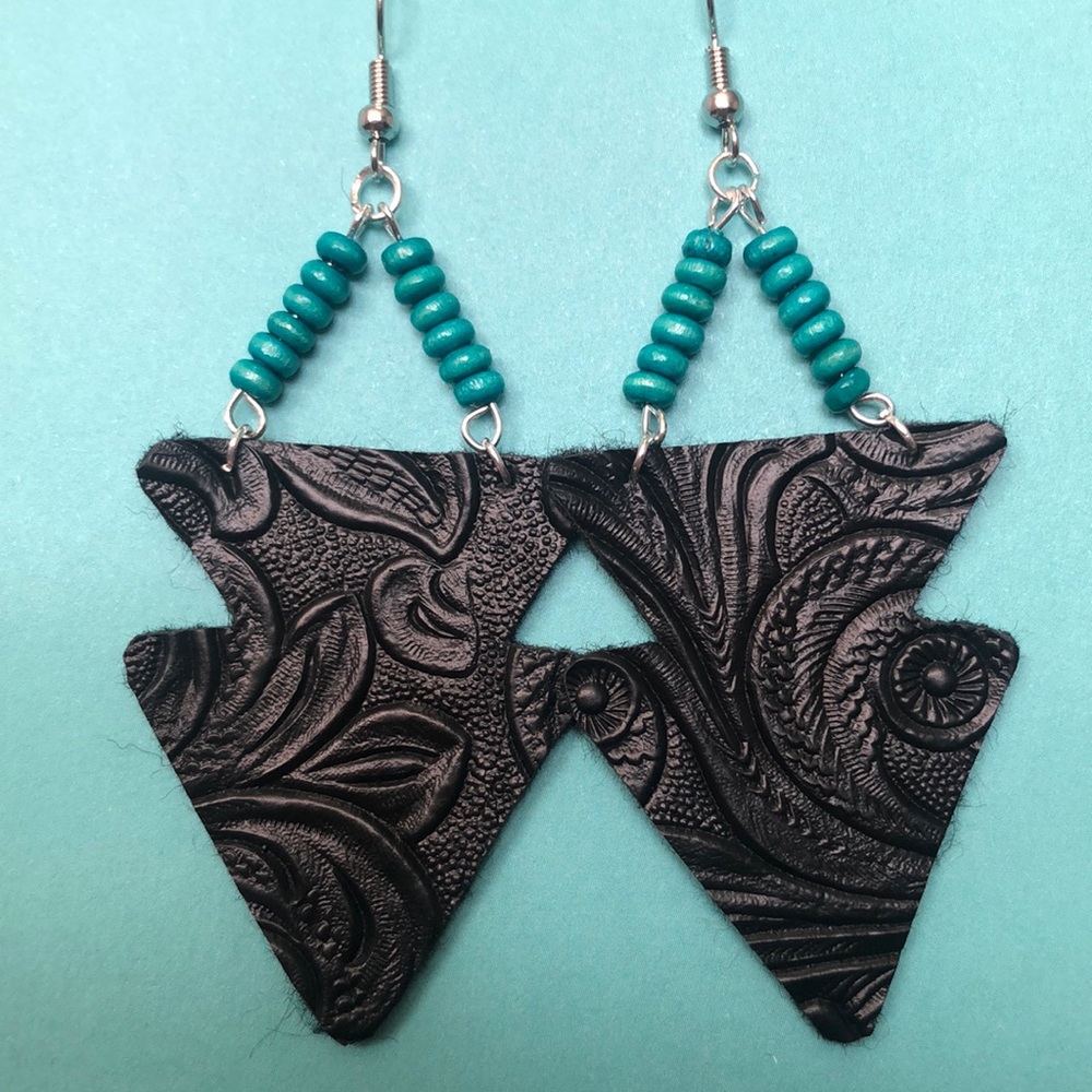 Tooled leather earrings